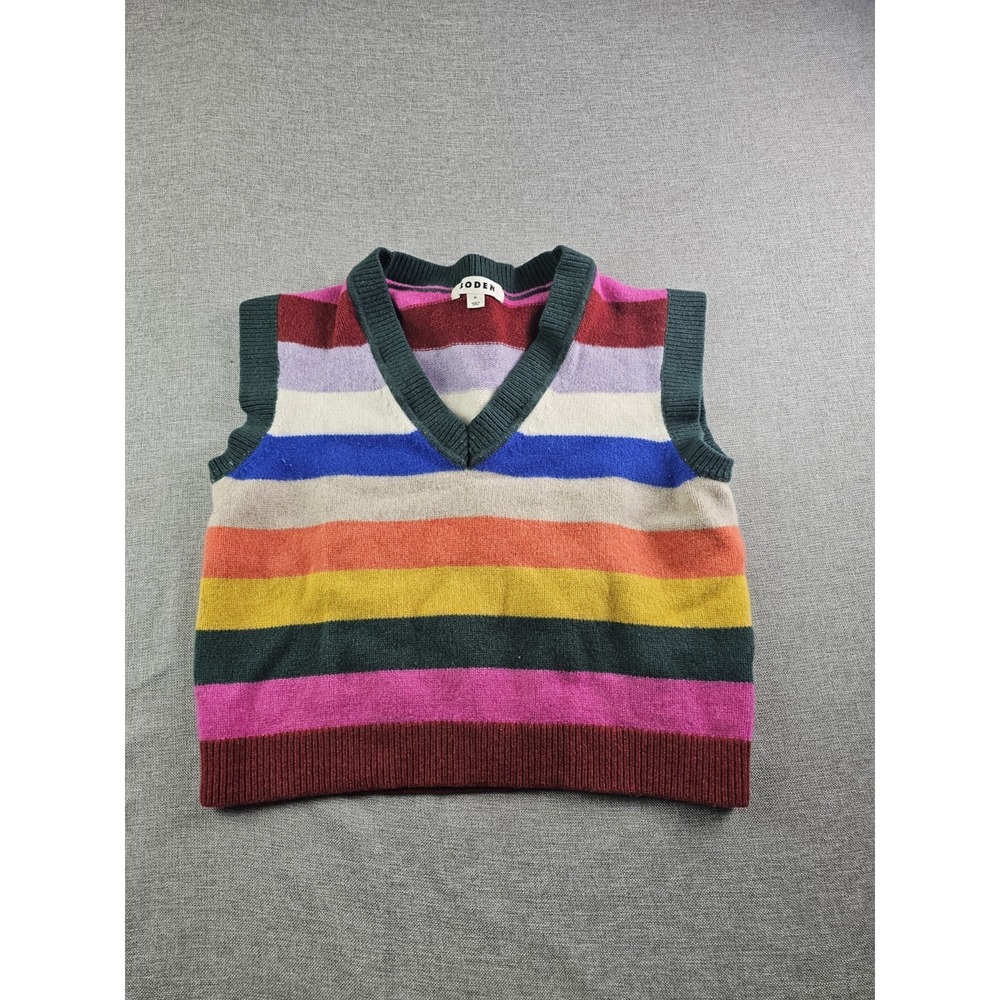 Boden Olivia Sweater Vest Womens Medium Wool Rainbow Striped Tank V Neck Relaxed